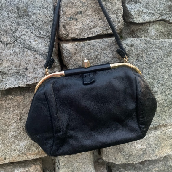 Handbags - Black leather purse with floral lining